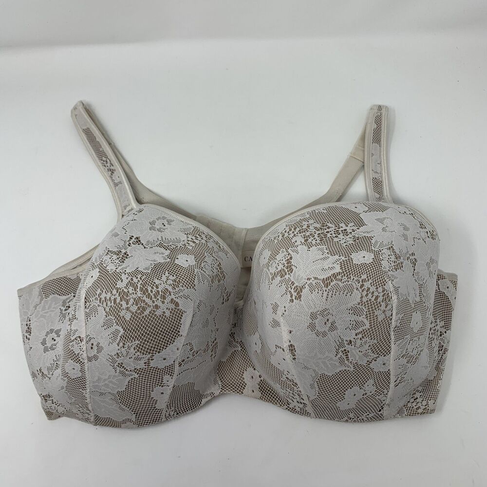 Cacique Bra Womens 42DDD Beige Lace T-Shirt Underwire Molded Lined Full Coverage